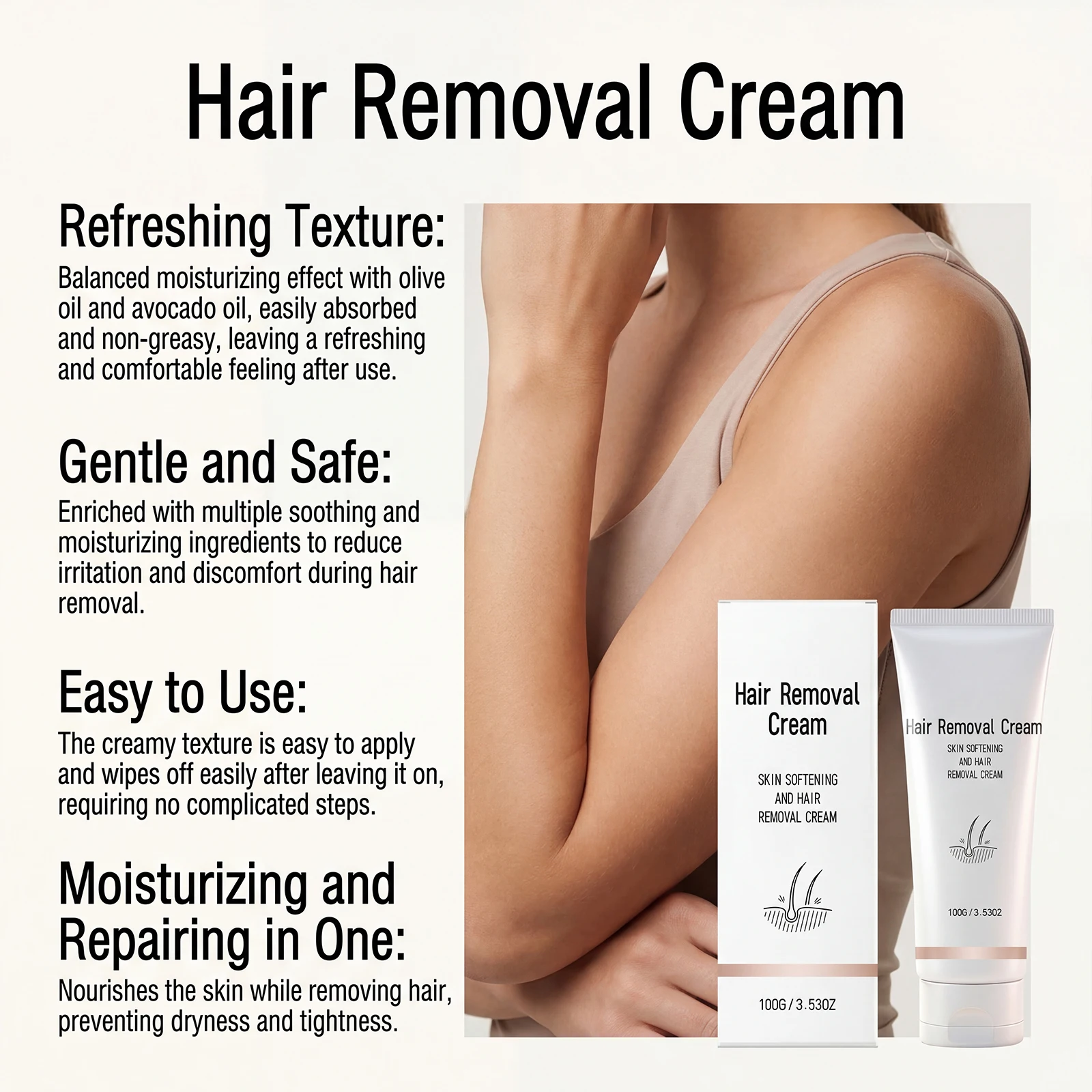Refreshing Hair Removal Cream Avocado Moisturizing Mild Depilatory Cream For Sensitive Skin Full Body Arm Leg Smooth Skin 100g