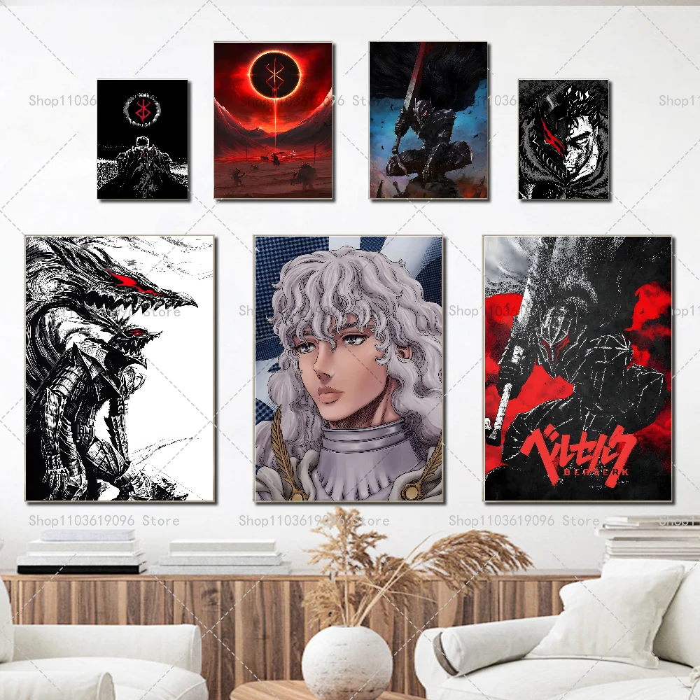 Berserk Japanese Classic Cartoon Anime Poster Self-adhesive Art Waterproof Paper Sticker Coffee House Bar Room Wall Decor