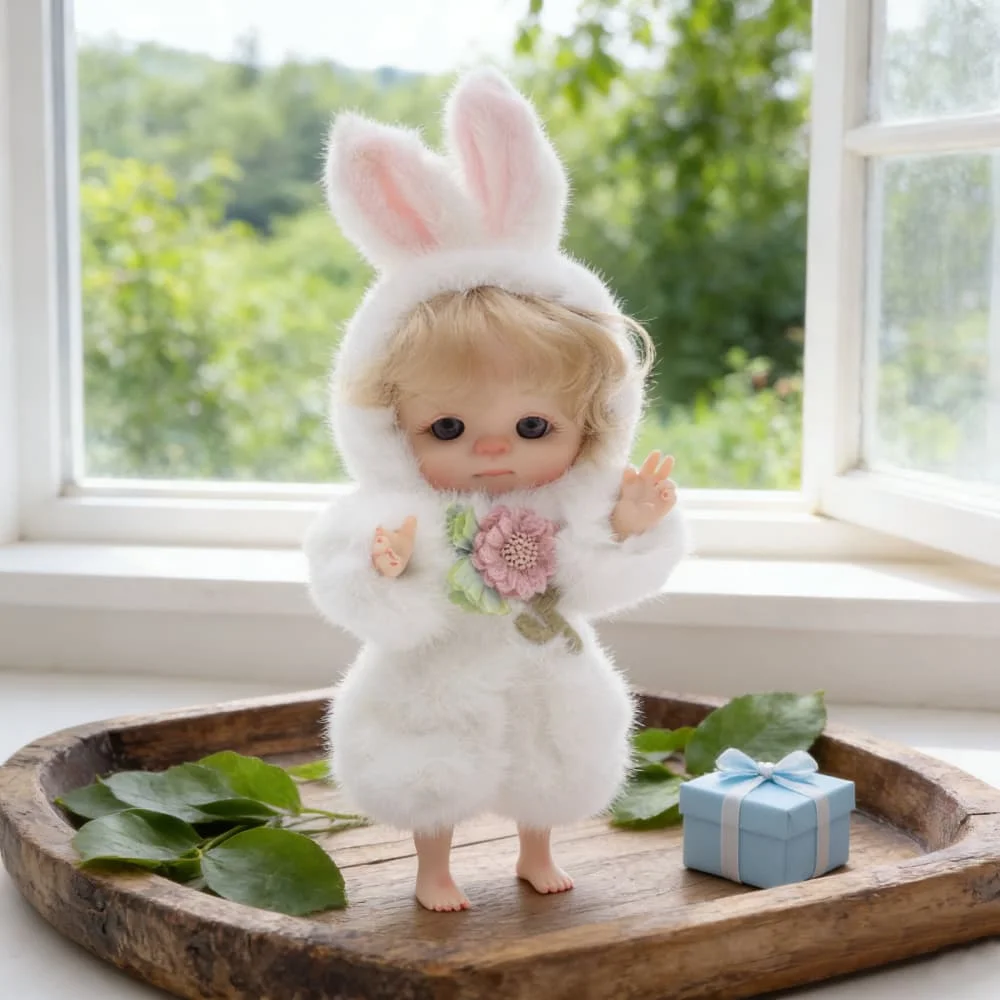 Poupée Reborn en vinyle de 10 pouces, 24 cm, chapeau d'oreille de lapin blanc, ornements en peluche, pendentif, cadeau