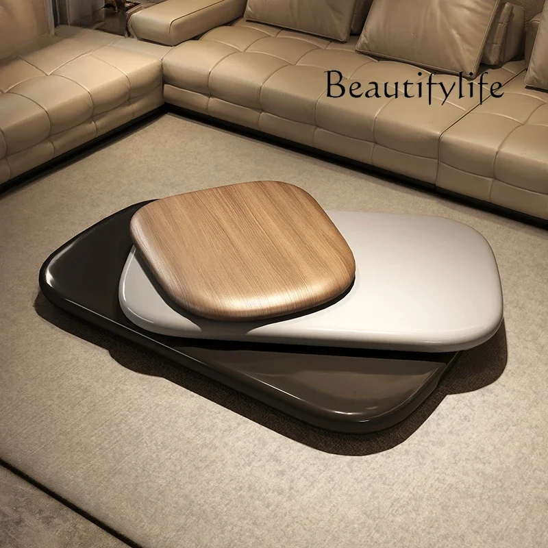 

Wabi-sabi wind pebble coffee table, light luxury villa living room rotating coffee table