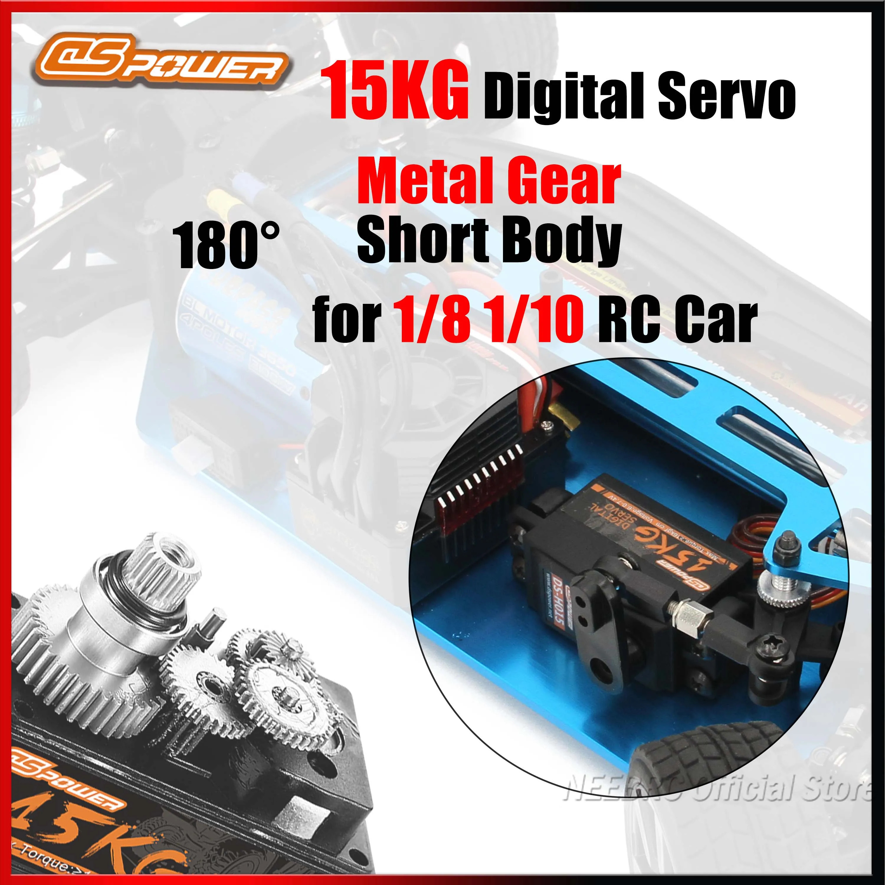DSpower 15KG Large Torque Metal Gear Digital Motor Low Profile Servo 6.0~7.4V for 1/8 1/10 RC Car Robot Arm Airplane Toy Parts