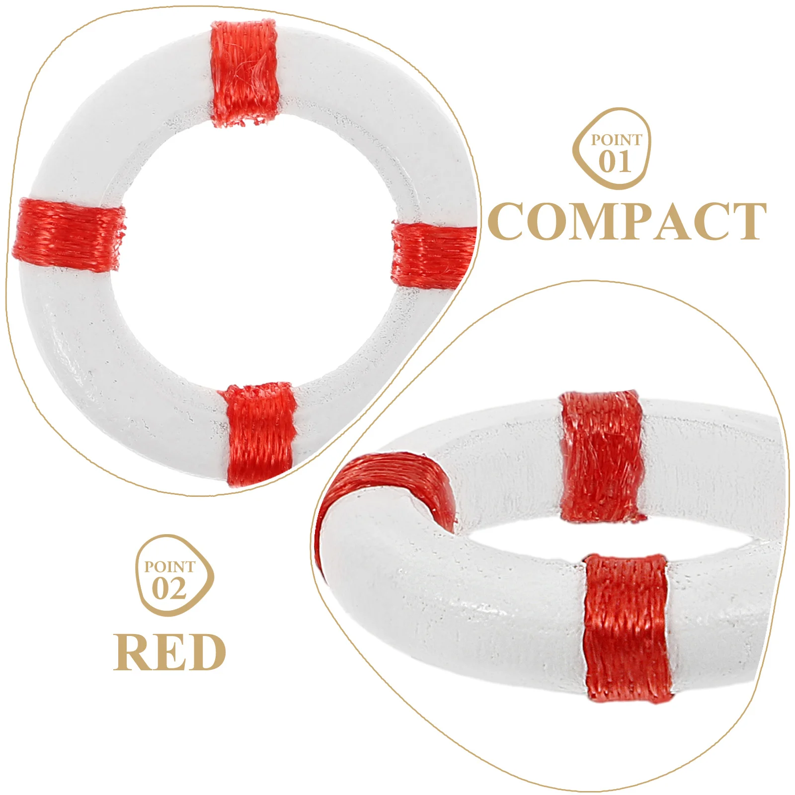 10PCS Mini Mediterranean Style Swimming Ring Life Buoy Resin Figurine Craft Miniature Mini Sea Decoration (Red)