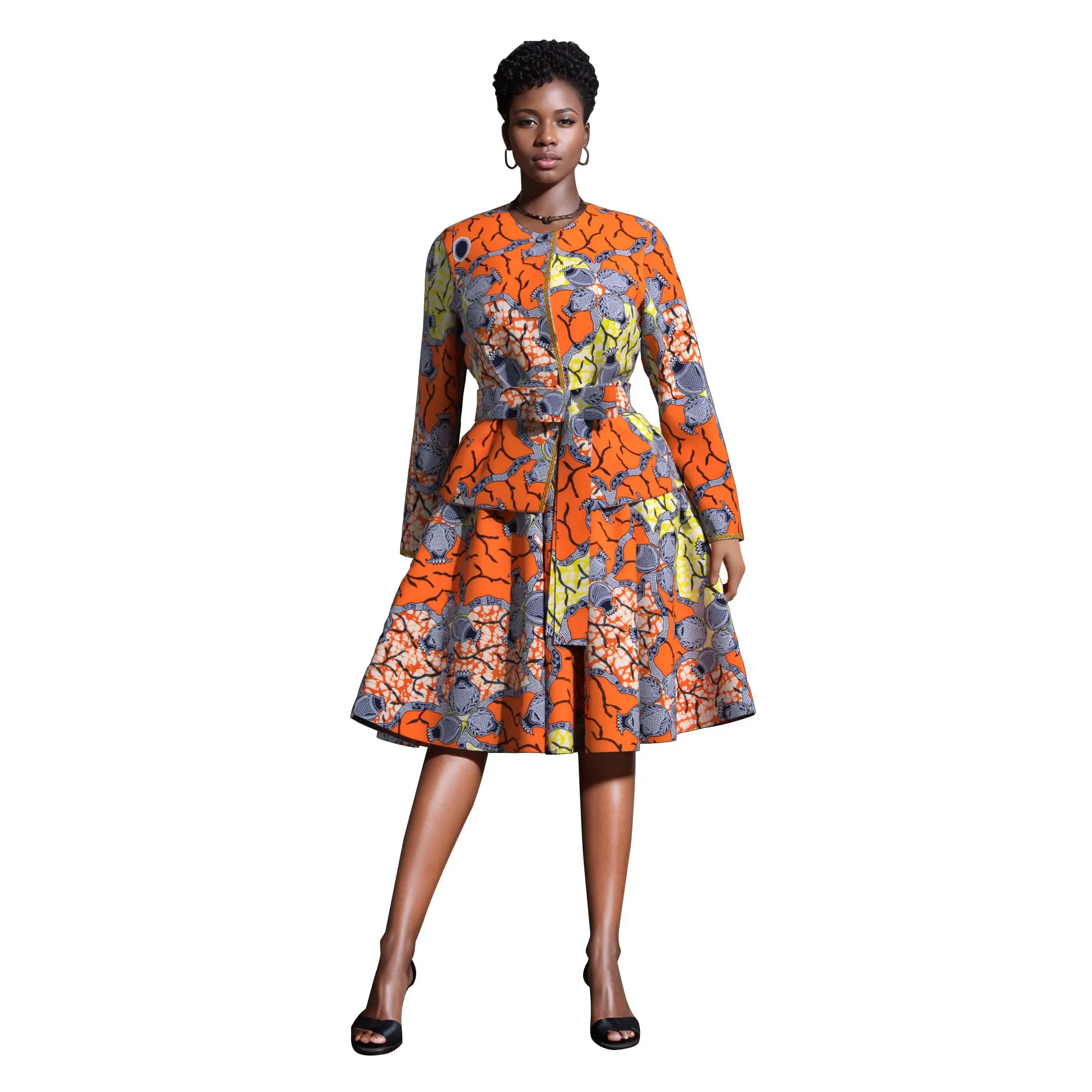 2pcs Suits Set Dashiki Skirt Set Wax Print Patchwork Ankara Long Sleeve Zipper Tops African Women Party Clothing Wy11067