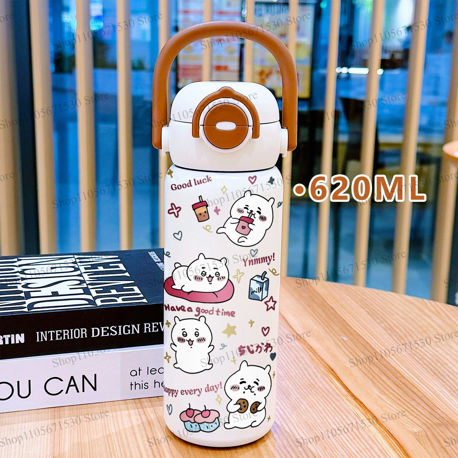 Kawaii Chiikawa Thermos Cup Large Capacity Double Drink Straw Mug Portable for Work School Men Women High Appearance Cartoon