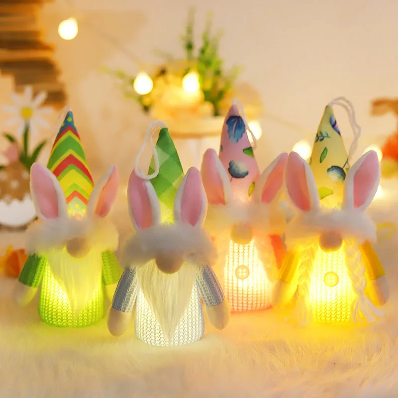 Easter Forest Man Figurine Pendant With Lights Children Goodnight Toy Dwarf Plush Glowing Toy Backpack Pendant Easter Toys