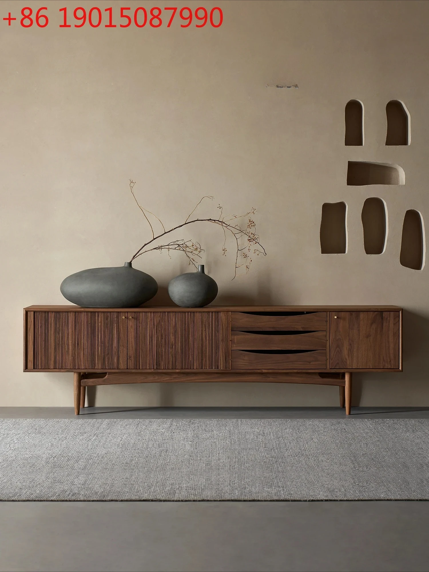 

N TV cabinet Italian minimalist living room household North American black walnut retro solid wood cabinet