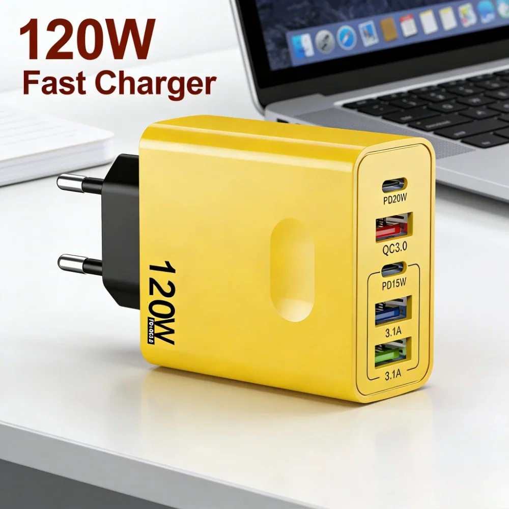 120W USB C Charger QC 3.0 PD Mobile Phone USB Type C High Speed Charging Adapter For iPhone Xiaomi Huawei Samsung EU/US/UK Plug