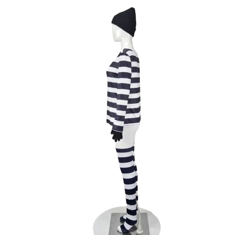 Halloween ladrão cosplay trajes ladrões uniforme manga comprida listrado conjunto camiseta chapéu meia acessórios roupas de carnaval de halloween