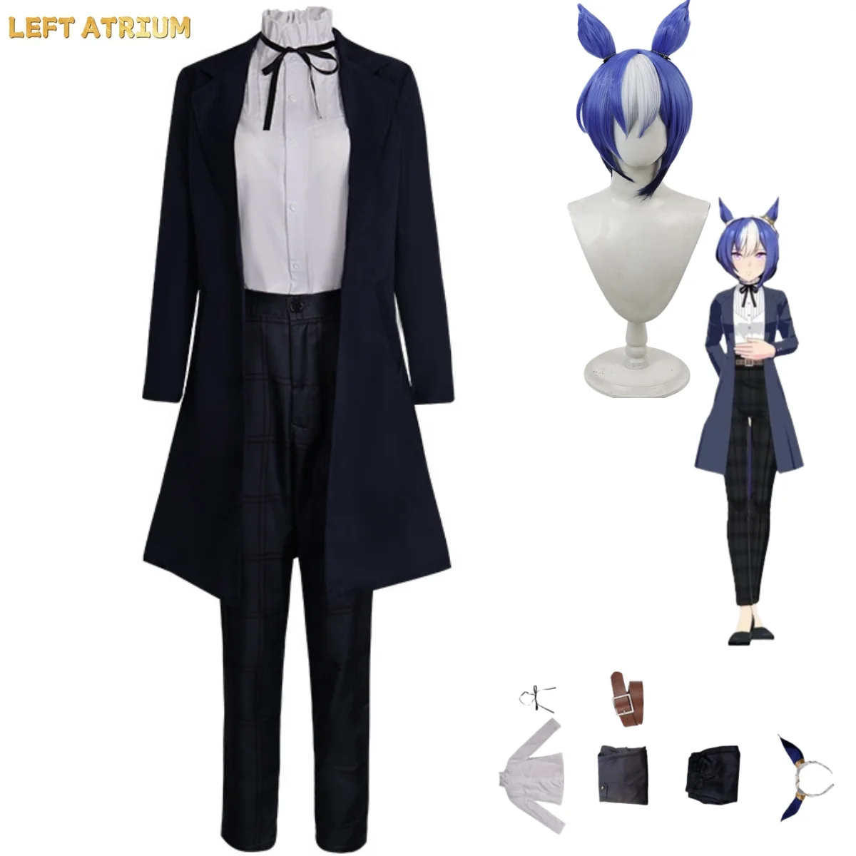 

Game Umamusume: Pretty Derby Cesario Cosplay Costume Black Long Coat Shirt Uniform Full Set Wig Woman Carnival Christmas Suit