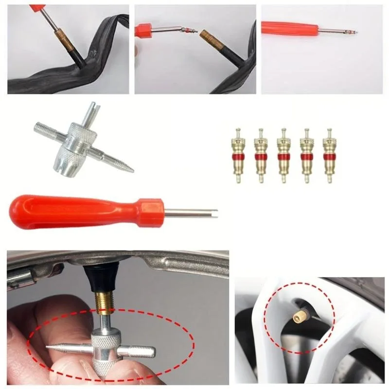 47pcs/Set TR412 Rubber Tire Valve Core Installation Tools Motorcycle Tire Valve Repair Removal Tool Kits Wheel Accessories