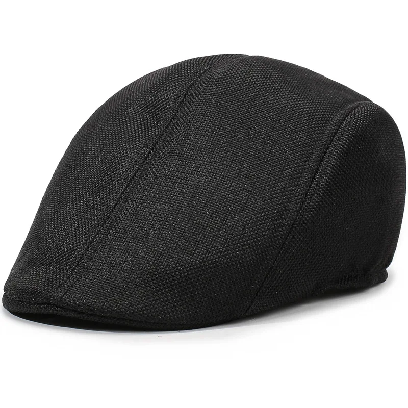 Linen Flat Cap Breathable Ivy Hat Summer Elderly Men Newsboy Cap Unisex Cabbie Hat Vintage British Driving Gatsby Cap Adjustable
