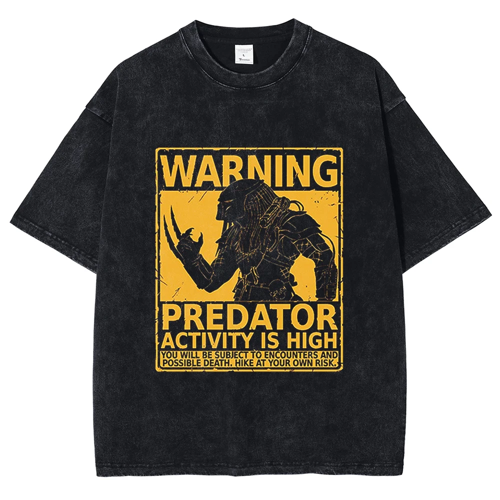 Men\'s T-shirt Predator Pattern DTG Printed Shirt Short Sleeved Retro Summer Washed Cotton Punk Oversized Unisex Harajuku Top