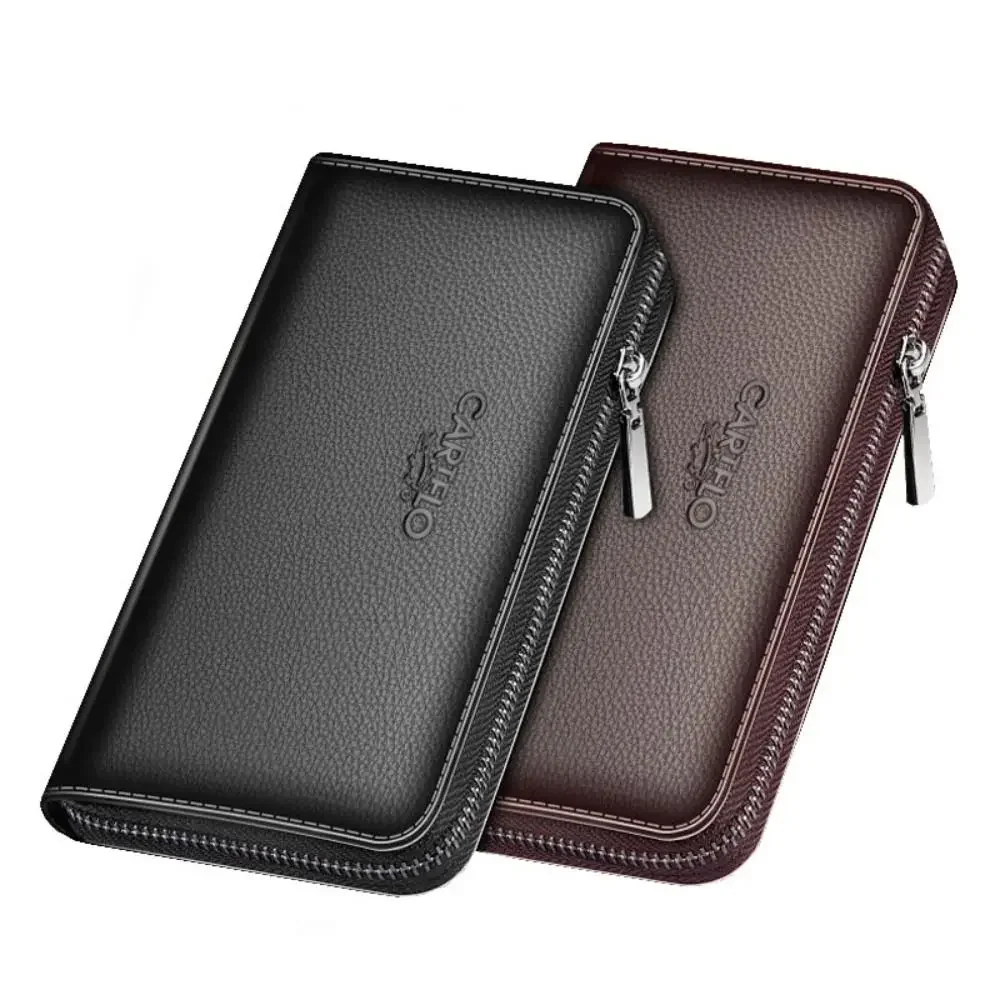 Retro Men's Long Wallet Large Capacity Frosted PU Leather Wallet Luxury Multi-Card Wallet Phone Bag Coin Purse Zipper Money Bag