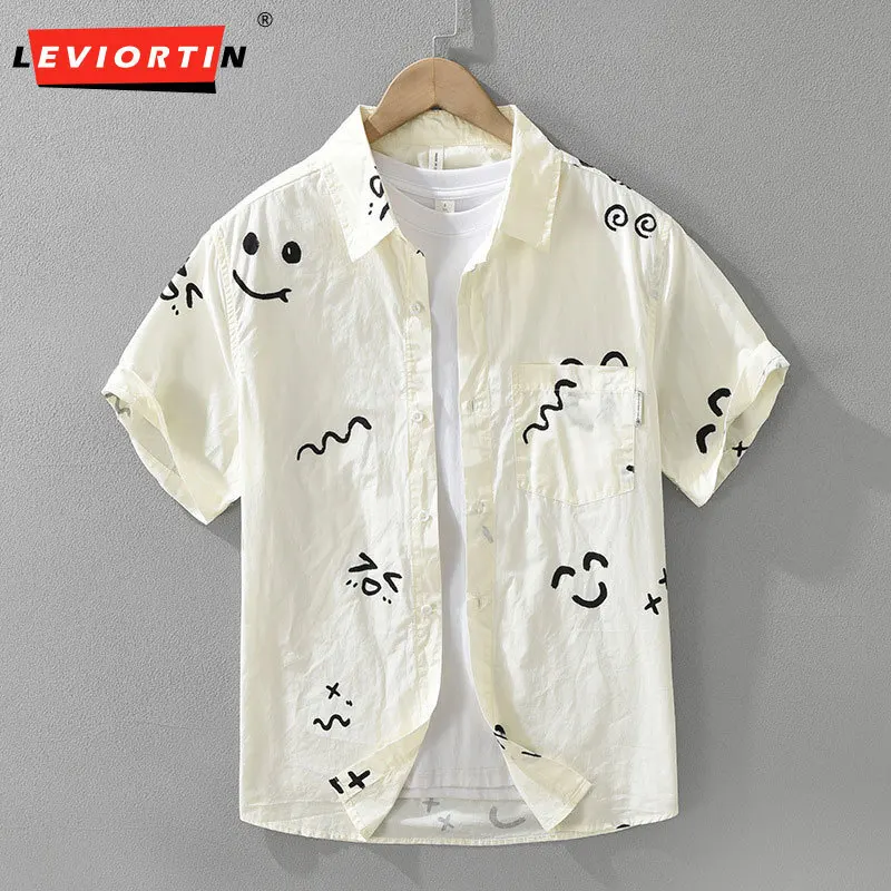 2025 Summer men's fashionable versatile artistic casual loose Japanese fresh cartoon print design short sleeved shirt top