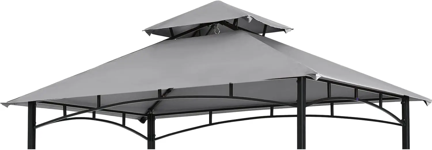 Grill Gazebo Replacement Canopy Roof Outdoor Double Tiered Barbecue Gazebo Top Cover Fit for Model L-GG001PST-F (Grey)