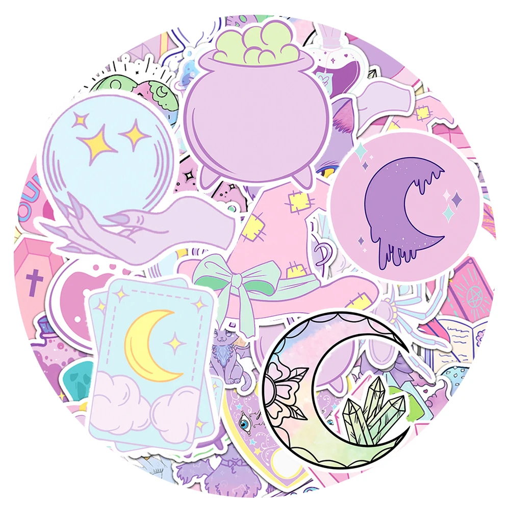 

10/30/50pcs Pink Magic Witch Graffiti Stickers Waterproof DIY Notebook Helmet Laptop Phone Cartoon Gothic Art Decals Decoration