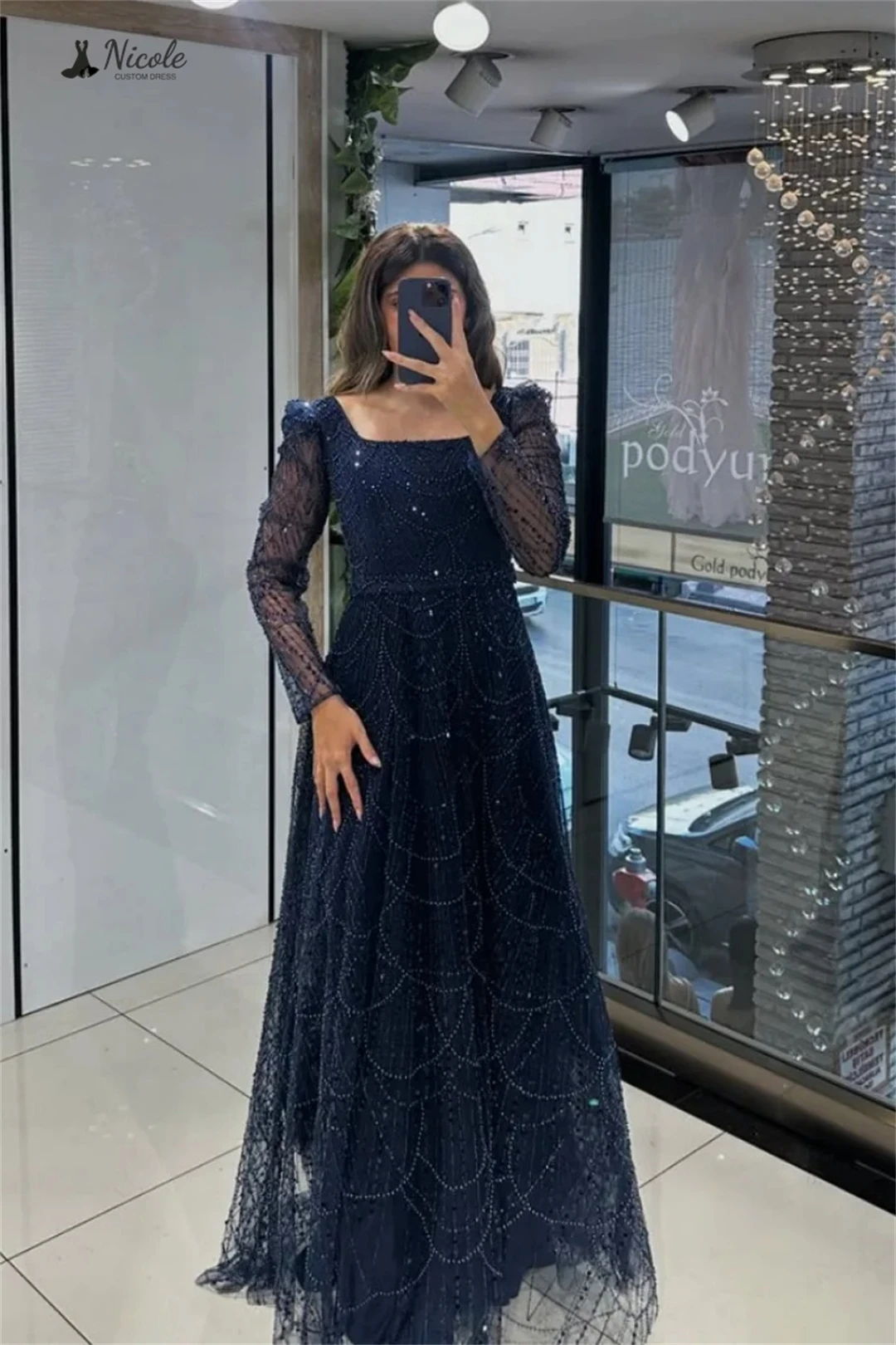 

Nicole Line A Woman Elegant Dress Luxury Square Collar Luxurious Prom Dress 2025 Custom Made Luxurious Women's Evening Dresses