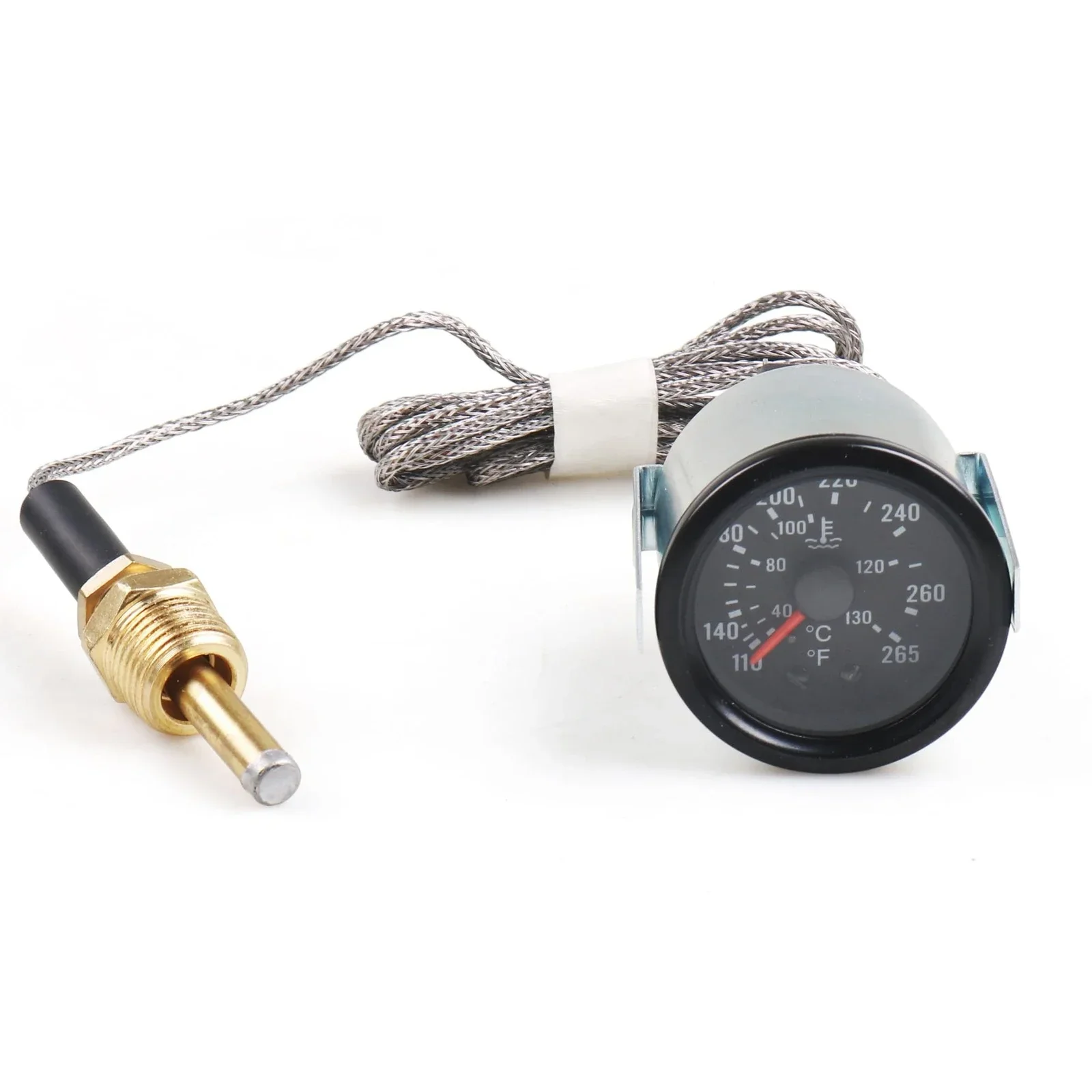 High Quality Durable 2'' 52mm Metal Chrome Pointer Water Temp Temperature Gauge Mechanical For Most 12V Vehicles Black FPR-1029A