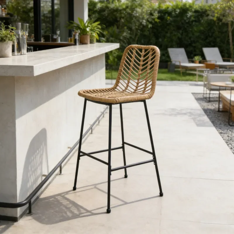 Hot-selling Rattan Chair for Balcony Leisure Outdoor Bar High Stool Homestay Rattan Back Chair Modern Minimalist Style