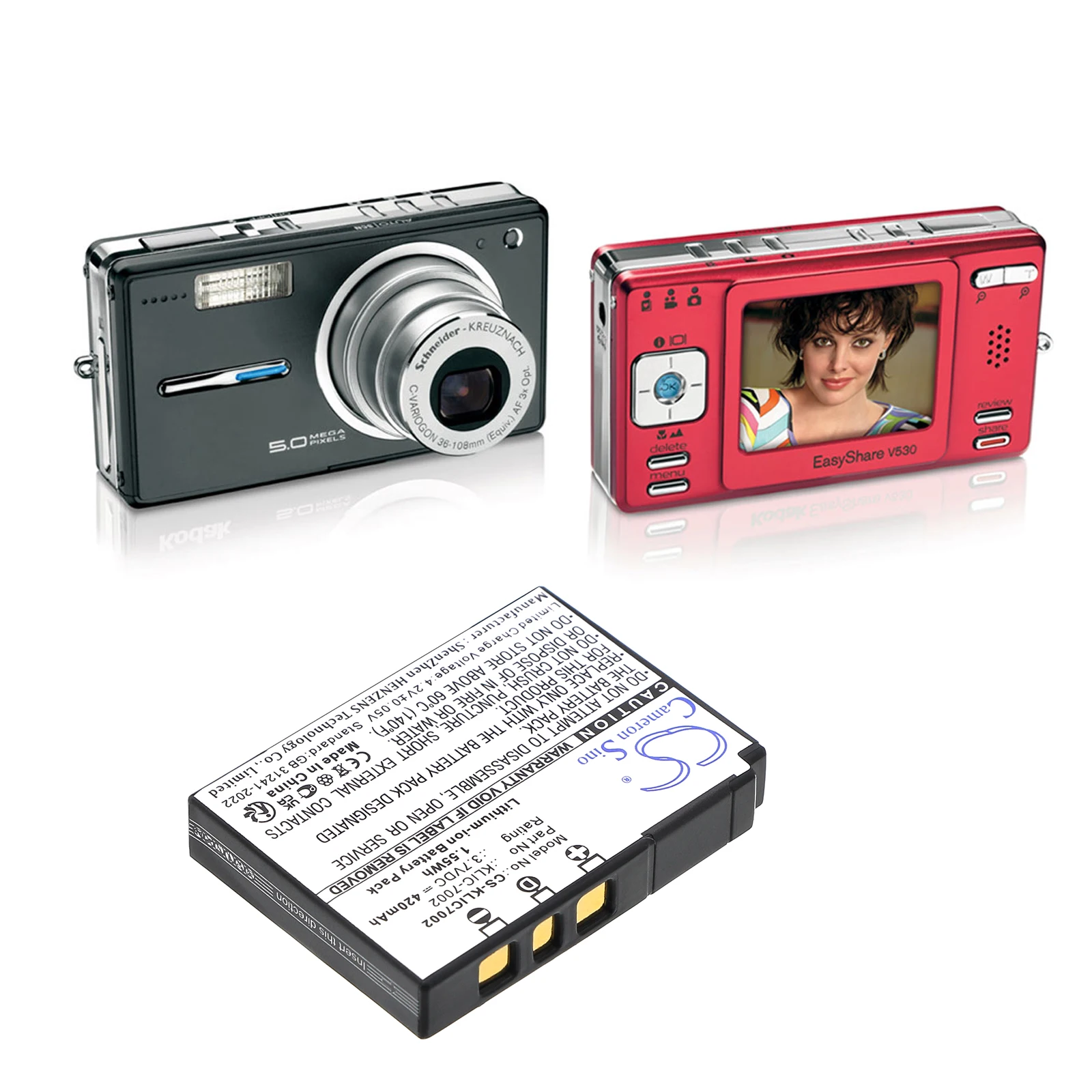 CS Replacement Battery for Kodak EasyShare V530,EasyShare V530 Zoom,EasyShare V603,EasyShare V603 Zoom PN:KLI 420mAh / 1.55Wh
