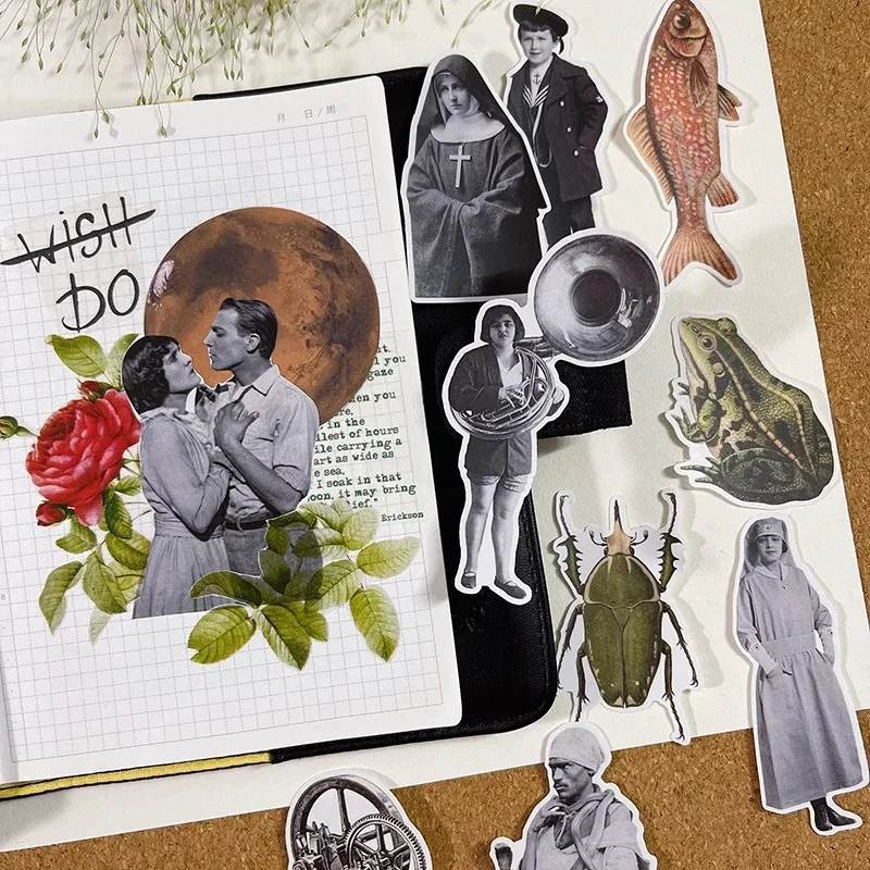 

Наклейки 36 шт., ретро-стиль, ручной аккаунт, европейские трендовые персонажи, рыба, планета, канцелярские принадлежности, мобильный телефон, водонепроницаемые, декоративные