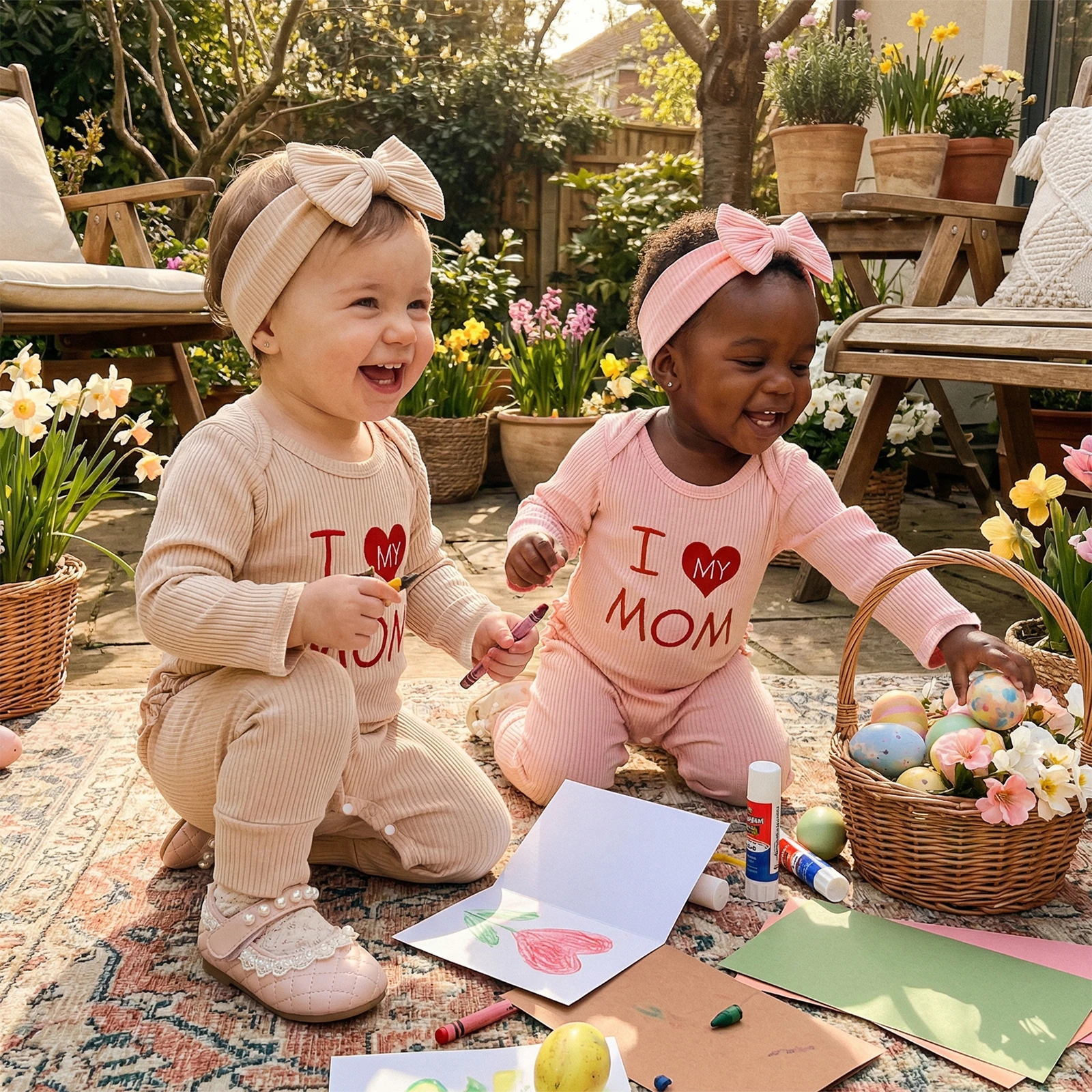 

Newborn Baby Girl Mothers Day Outfit Heart Letter Ribbed Long Sleeve Romper and Bow Headband 2 Piece Set