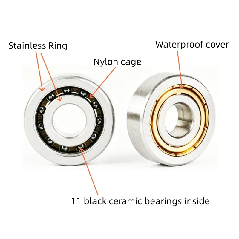 ABEC11 Professional Inline Skates Bearing 11 Black Ceramic Roller Skate Skateboard Bearings Micro Smooth Quiet Waterproof 16pcs