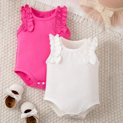 2pcs baby summer sleeveless solid color lace suspender triangle climbing suit Child Accessories