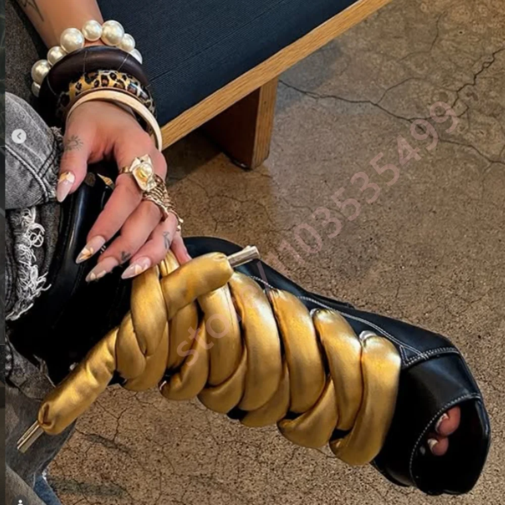 Women's Patchwork Heeled Ankle Boots Open Toe Stiletto Fashion Oversized Twisted Lacing Party Street Style 2026 New