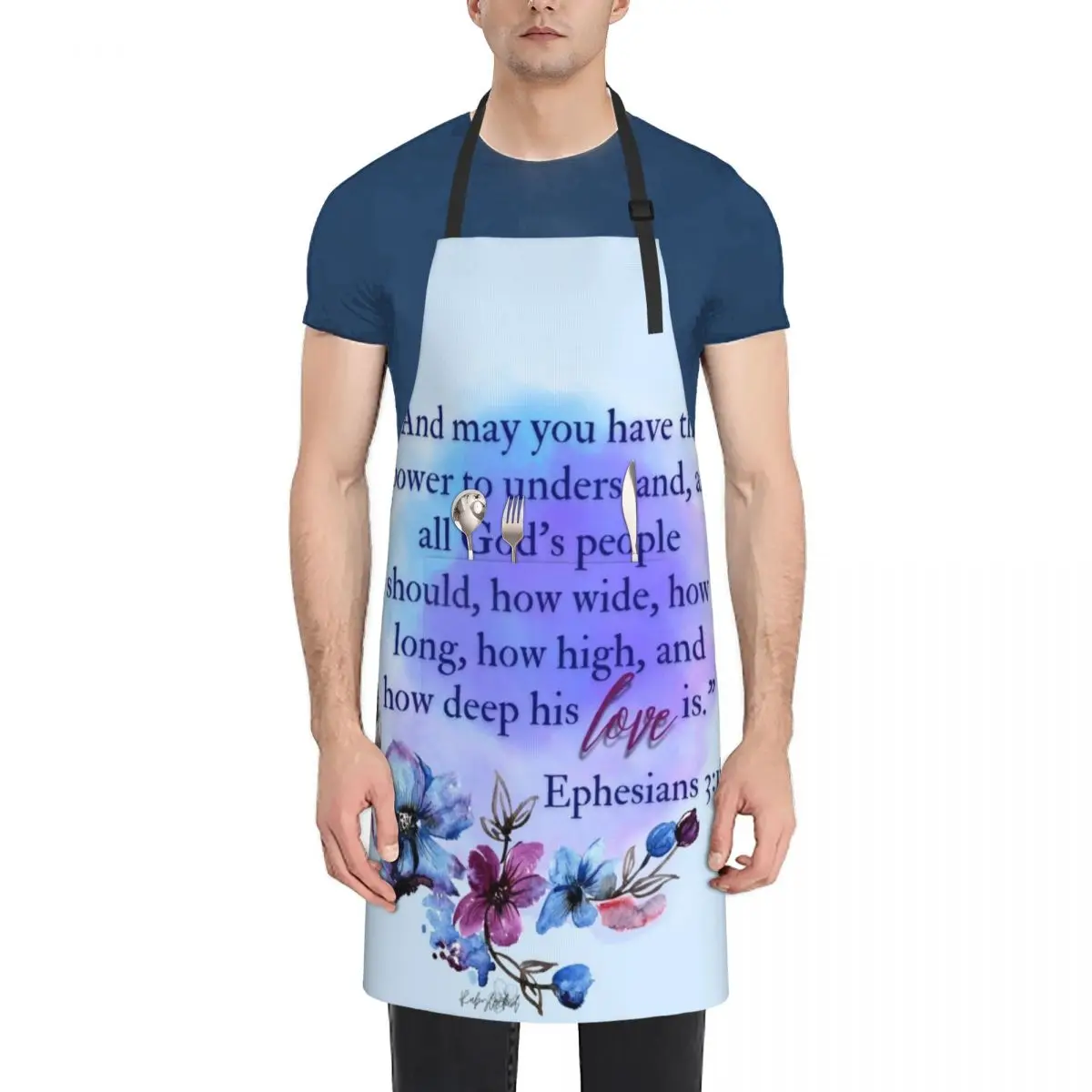 

Ephesians 3:18 - Blue & Purple Floral Apron Kitchenware home women Hairdresser Apron