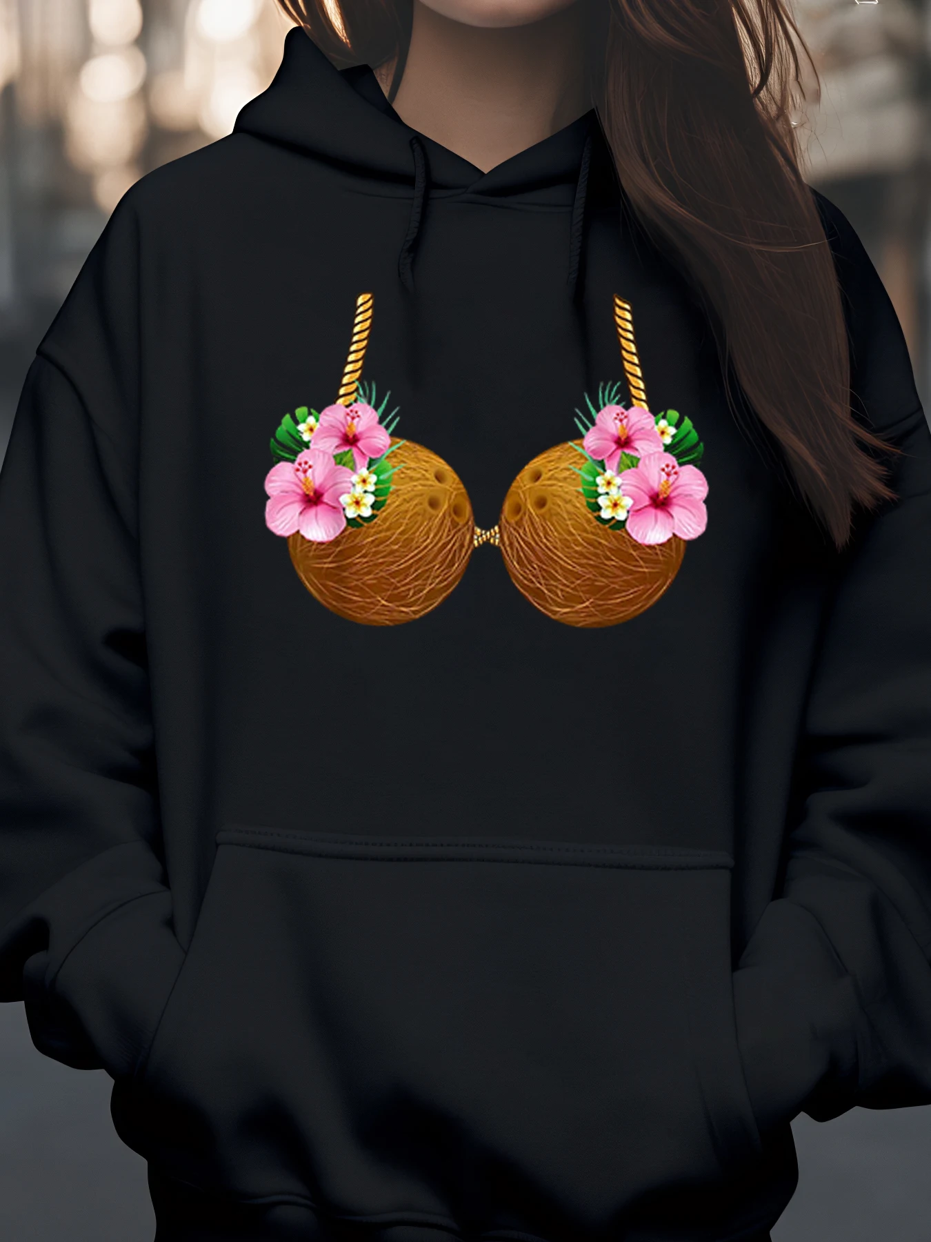 

Бюстгальтер с цветком кокоса, толстовка с принтом, летняя пляжная одежда, женская повседневная одежда