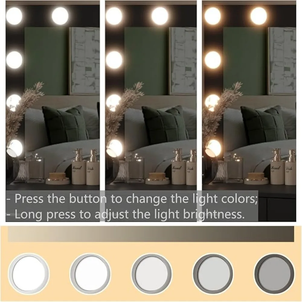 Vanity Desk Makeup Vanity with 10 LED Lights & 7 Metal Sliding Drawers Vanity Table with Open Shelves Makeup Table image 6