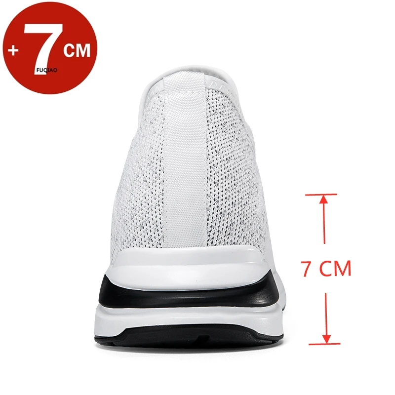 Summer Men Elevator Shoes Breathable Mesh Height Increase Sneakers Men Shoes Inner Length 7cm Outdoor Leisure White Taller Shoes