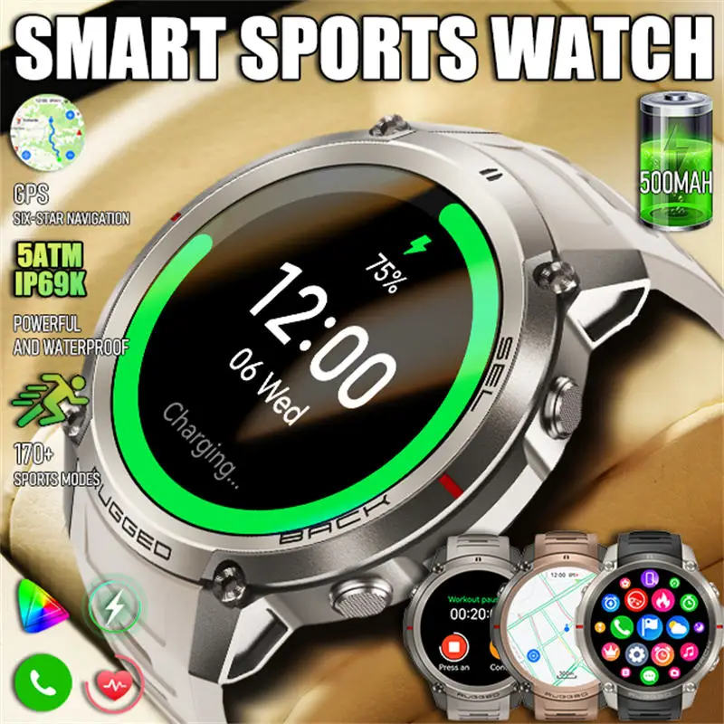 2026 Neue GPS 1,43-Zoll-Bildschirm Outdoor-Sport-GPS-Smartwatch Offline-Karte 5ATM Wasserdichte Smartwatch NFC Herzfrequenz Bluetooth-Anruf