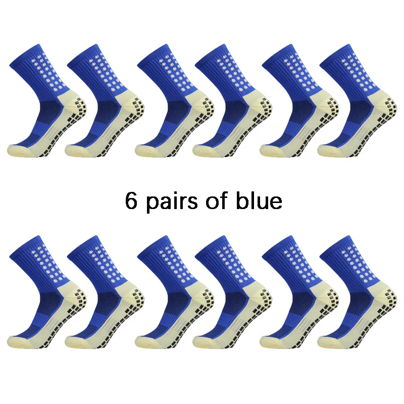 6 pairs of anti-skid classic sports socks with adhesive points, football socks