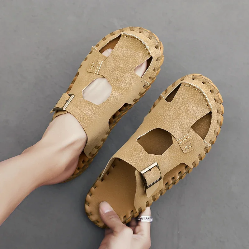 Summer Mens Slippers Casual Beach Sandals Outdoor Shoes Slides Walking Comfort Lightweight Leather Fashion Luxury Designer image 6