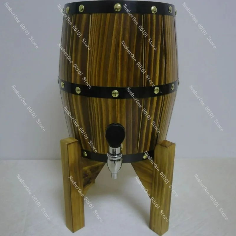 3L Wooden Wine Dispenser, Stainless Steel Beer Barrel Machine, Oak Barrel Style Wine Cannon for Party