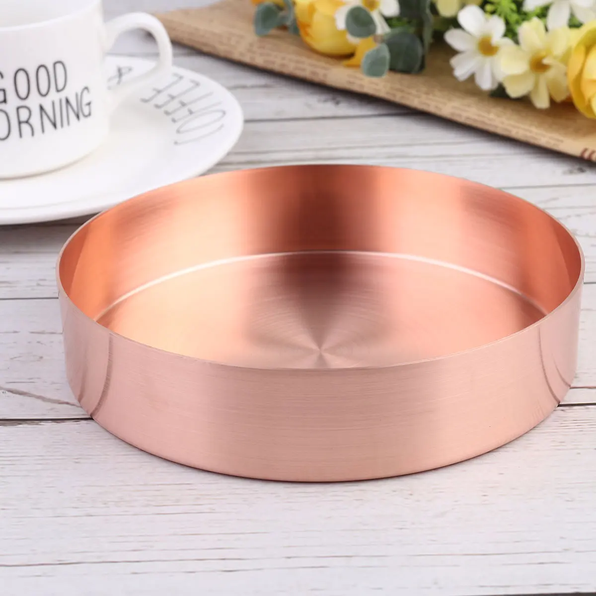 

14 Cm Metal Tray Sundries Organizer Copper Jewelry Plate Ring Desktop Round Storage Dish