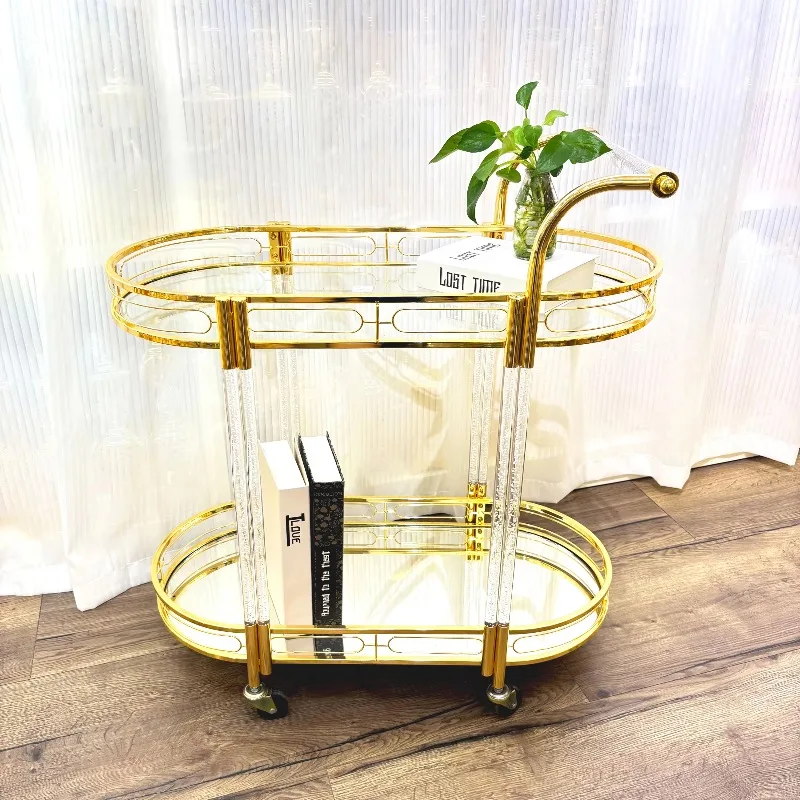 Luxury Large Double-layer Golden Arabic Metal Dining Car Living Room Hotel Holiday Decoration Food and Dessert Handcart