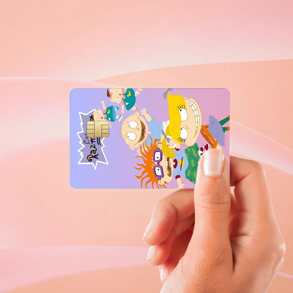 Dibujos animados R-Rugrats Anime gastar o guardar carcasa divertida en apagado Ultra fino No se decolora pegatina película de cubierta de piel para tarjeta de crédito de débito