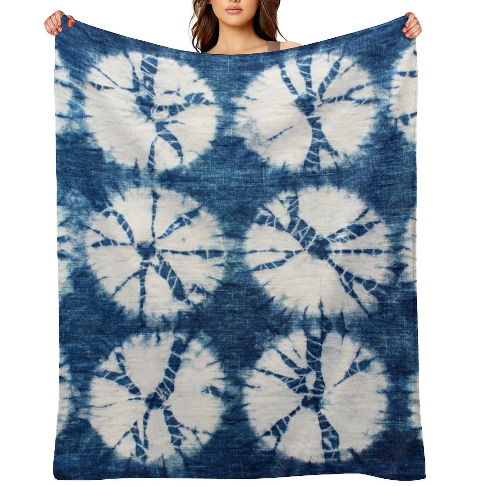 Shibori Circles, Indigo, Tie Dye Throw Blanket Extra Large Throw Heavy cosplay anime Quilt anime bed plaid Blankets