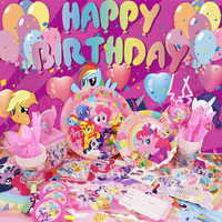 Pony Birthday Party Decoration Latex Aluminum Film Balloon Kids Event Supplies Banner Backdrop Disposable Tableware Cup Plate