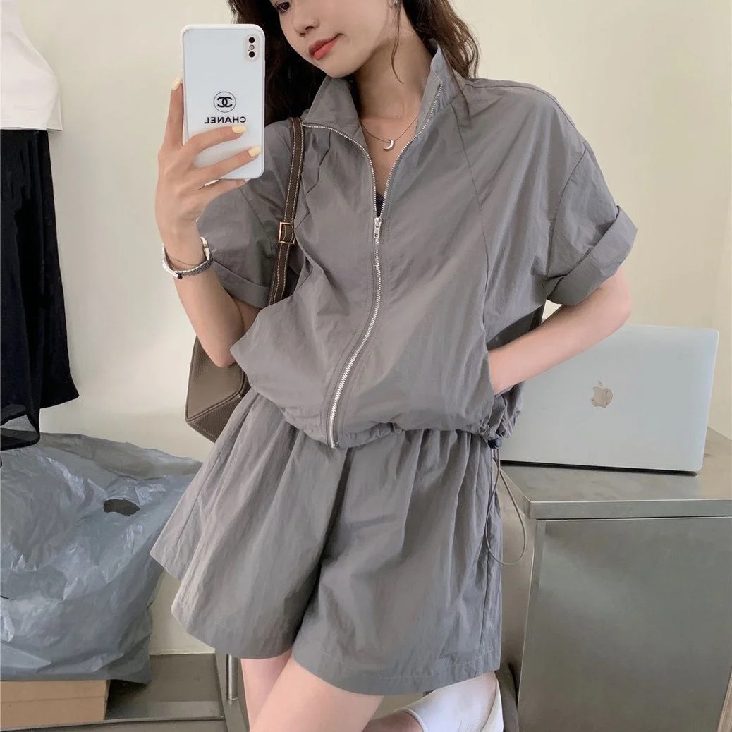 Women's Casual Sportswear Set Lightweight Loose Fit Summer New Style Pink Sun Protection Short Pants Two-Piece Suit Polyester...