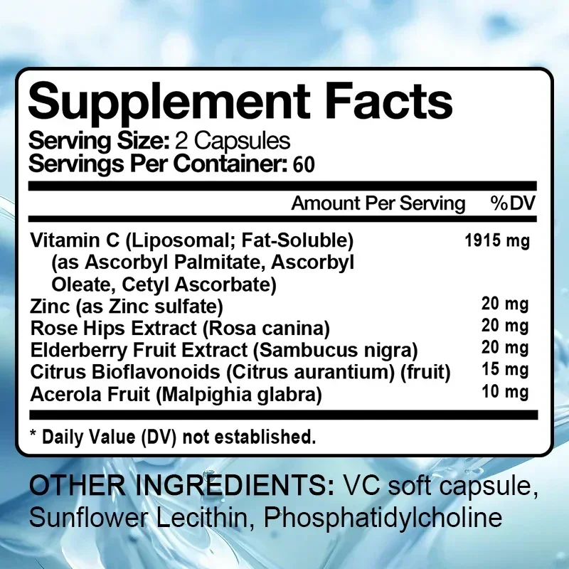 Vitamin C 2000 Mg, Promotes Collagen Production, Vitamin C Liposomal Dietary Supplement, Non-GMO and Gluten-Free Vegetarian