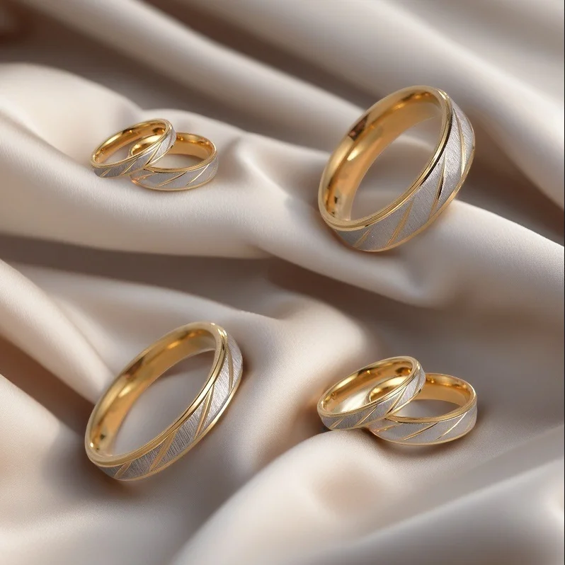 Fashionable stainless steel couple ring diagonal gold color paired ring light luxury style brother titanium steel ring - Detail 1