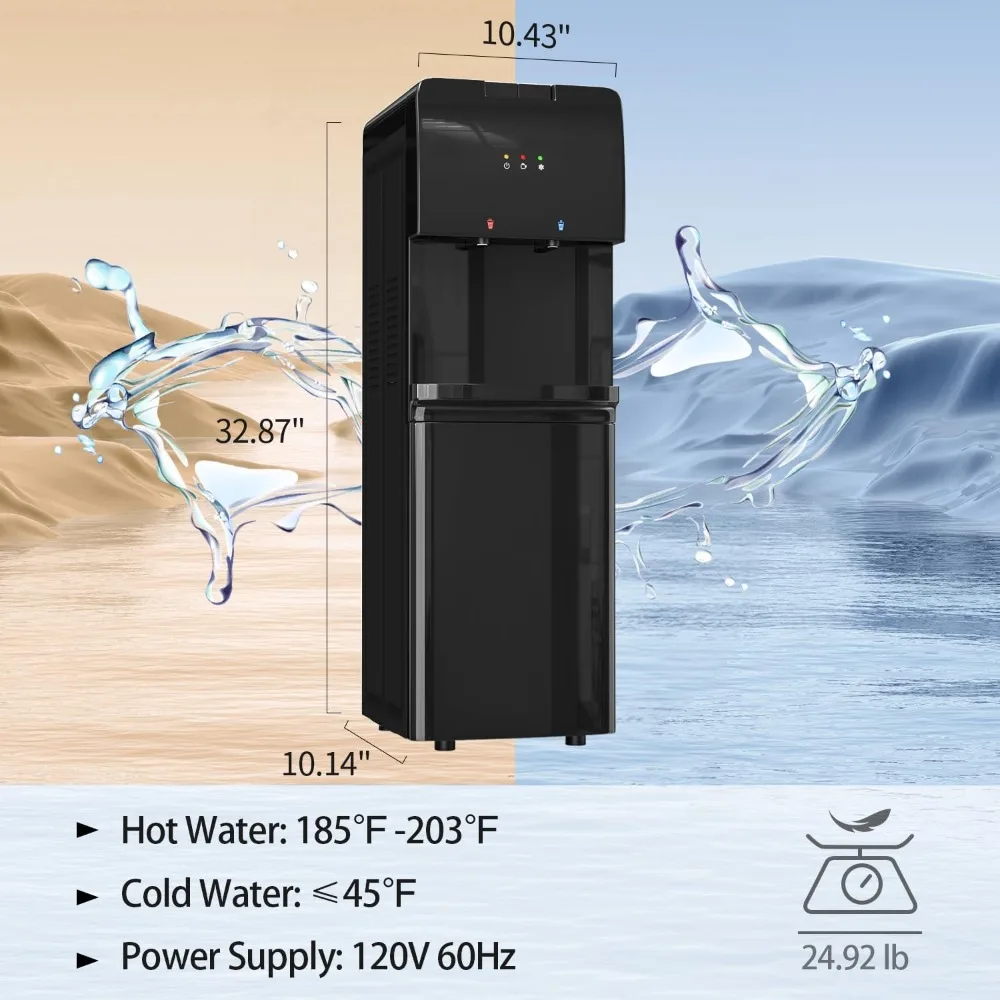Top loading water cooler distributor -3 or 5 gallons of hot and cold water with child lock