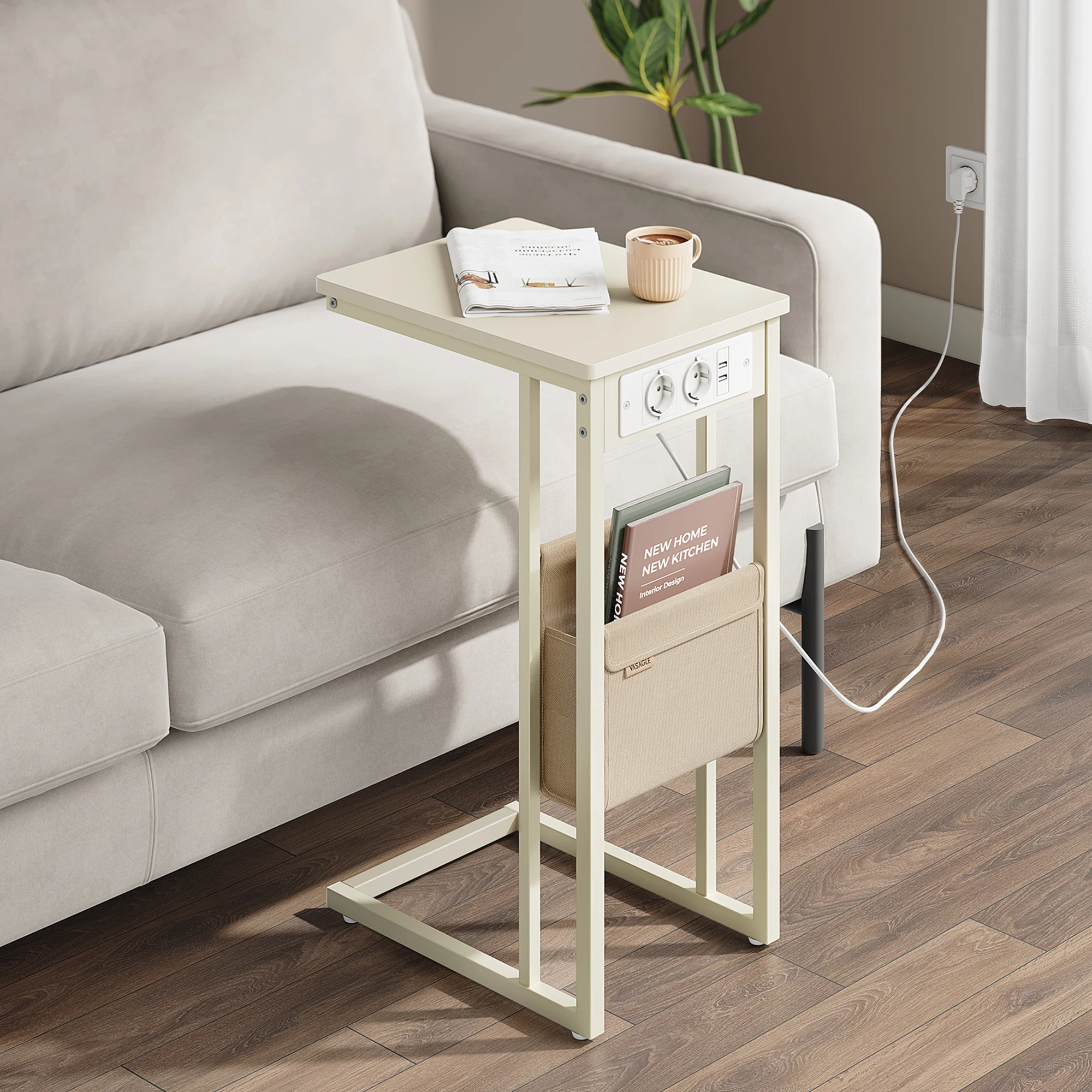 VASAGLE side table, with socket, for small spaces, 2 USB ports, 30x40x62 cm