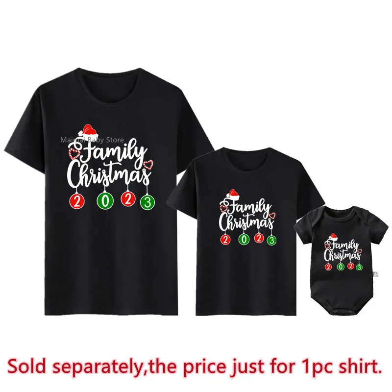 Family Christmas 2023 Matching Shirts Cotton Dad Mom Kids Tshirts Baby Rompers Family Look Xmas Party Tops Outfits Clothes Gift