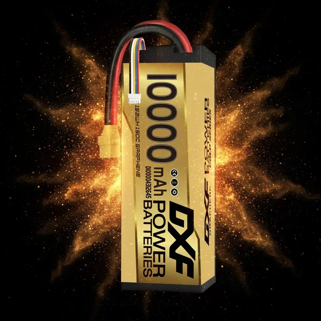 DXF 4S 15.2V Graphene Lipo 10000mAh 150C Bateria Grafenowa Lipo 10000mAh 150C w wersji Gold, seria Racing, obudowa HardCase, złącze XT90 EC5 do samochodów RC, ciężarówek, Evader BX, Truggy, Buggy 1/8