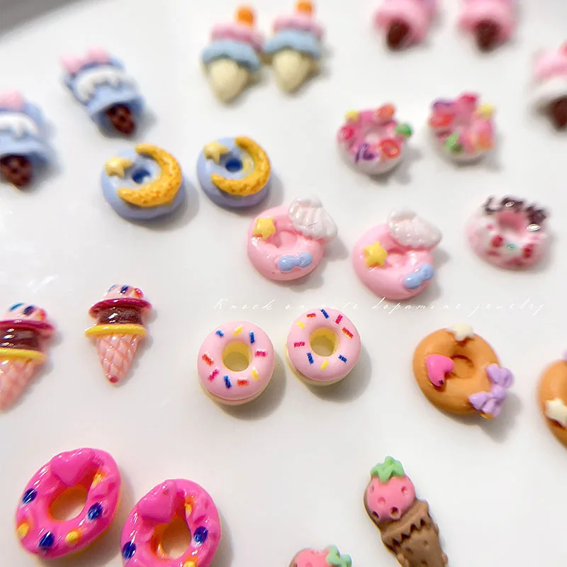 20/50Pcs New Resin Flatback Cute Cartoon Food Ice Cream Donuts Nail Art Rhinestones 3D For DIY Manicure Accessories Decorations